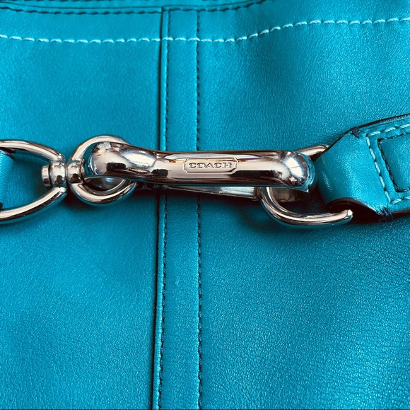 Coach Teal Blue Leather Shoulder Bag Purse - Picture 2 of 6